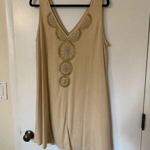 NWT LILLY PULITZER FIA DRESS Beige Sleeveless Dress with Gold Embellishments